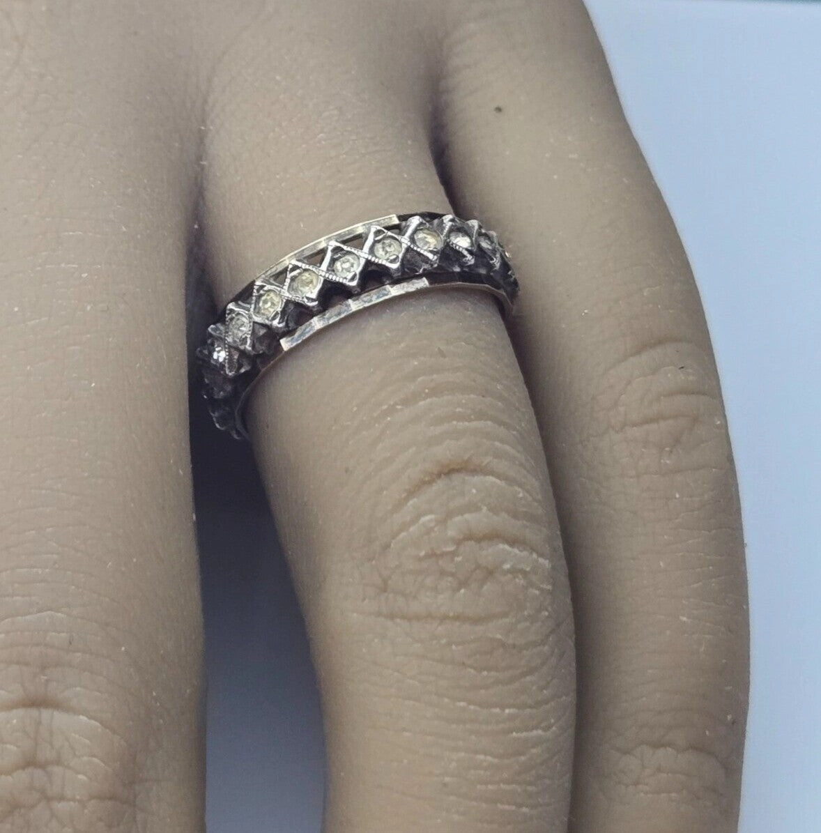 9ct Yellow Gold Silver CZ Full Eternity Ring Size P Hallmark Two Tone Band 2.8g
