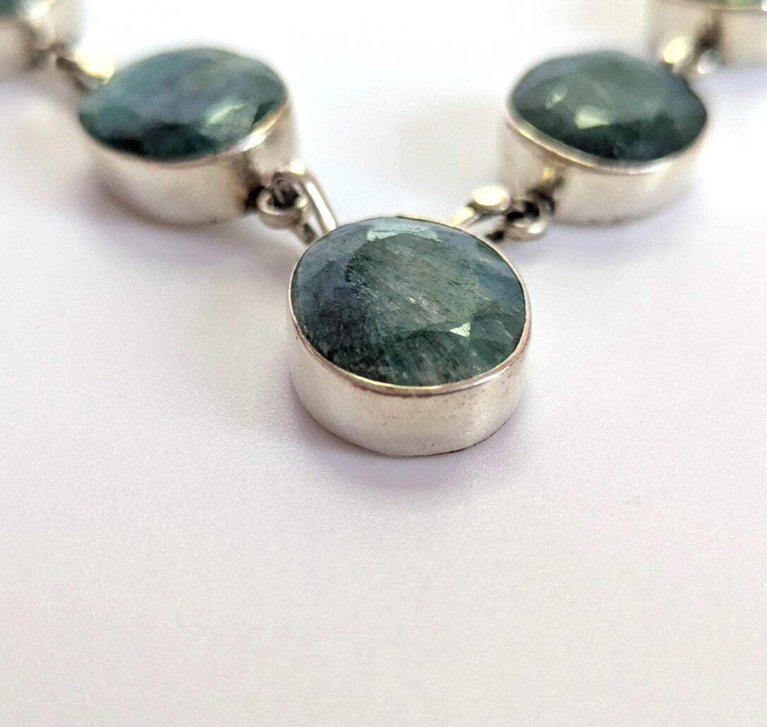 Silver Necklace Emerald Rough Stones 925 Stamped 48cm Long 28.2g