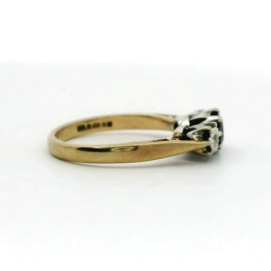9ct Yellow Gold Sapphire & Diamond Ring UK Hallmark Size M 1/2 2.8g