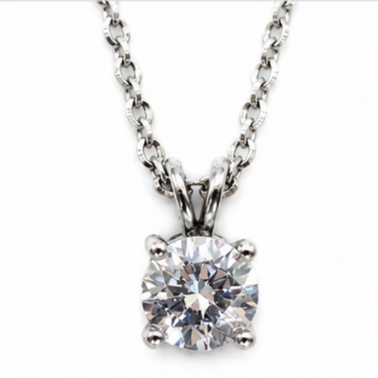 925 Sterling Silver Cubic Zirconia CZ Pendant Necklace 45 Solitaire Chain Gift