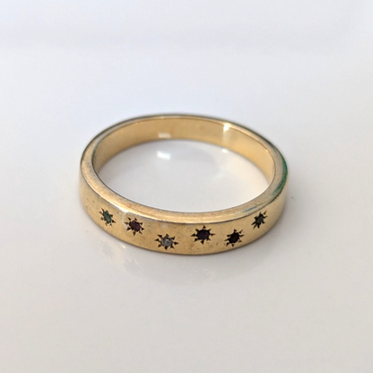 Gold on Silver Ring Multi Gemstones Round Cut 925 Stamped Size R 1/2 3.6g