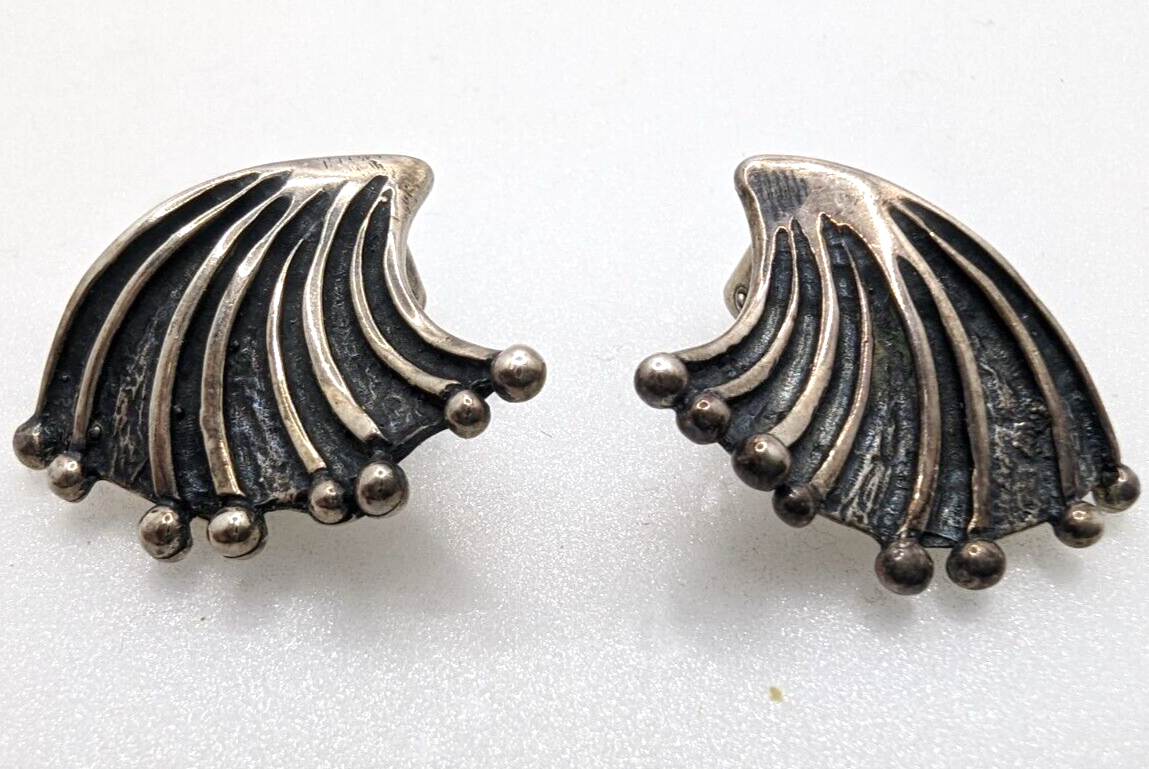 Vintage David Andersen Norway Sterling Silver 925S Fan Clip On Earrings 8.5g
