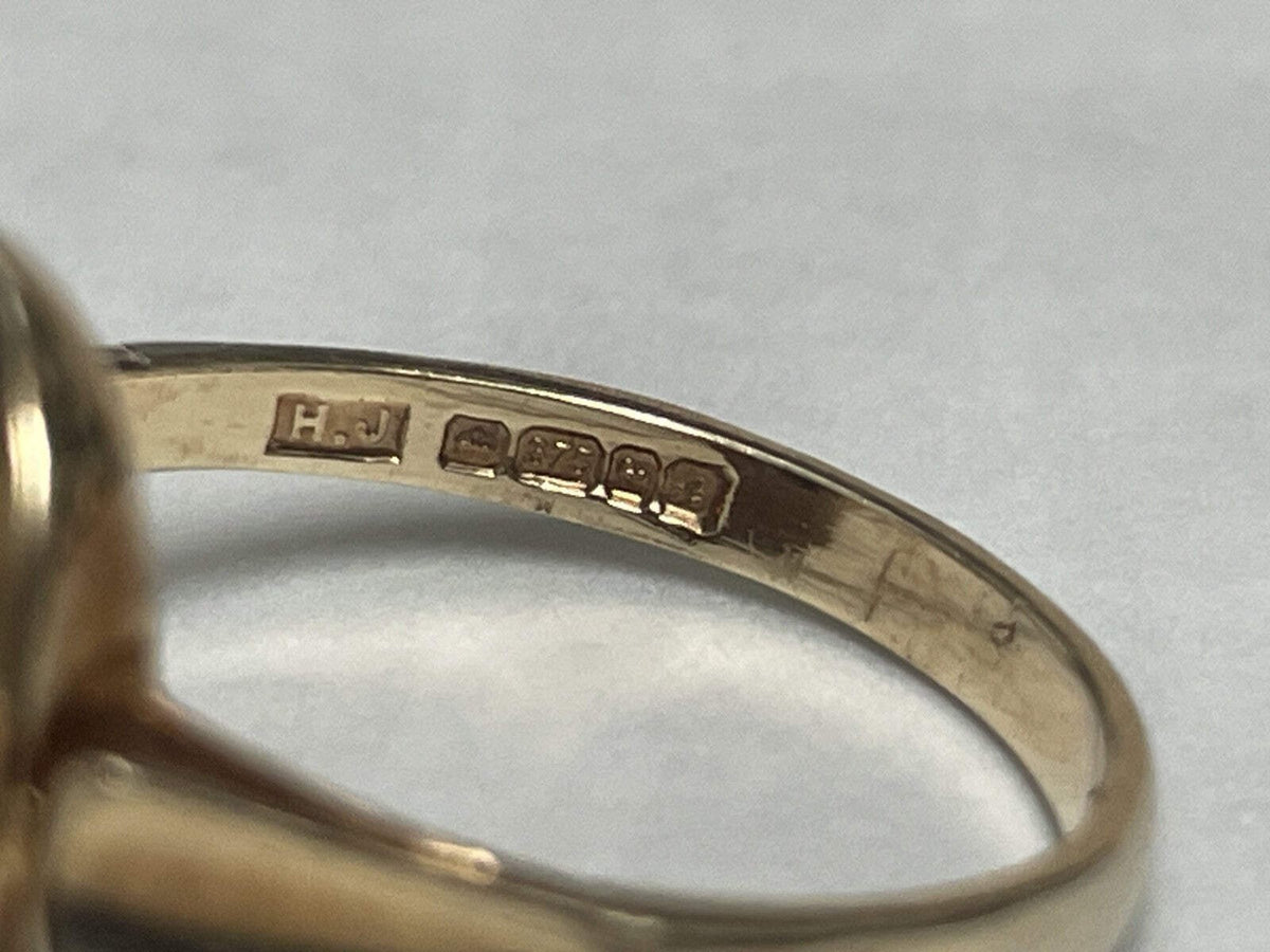 9ct Gold Ring Smokey Quartz 1975 Solid Band Hallmark Size P Vintage