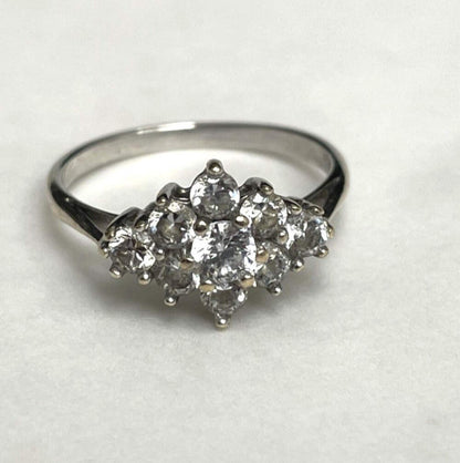 9ct White Gold Ring Cubic Zirconia Stones Solid Band Hallmark Ring Size I 1/2