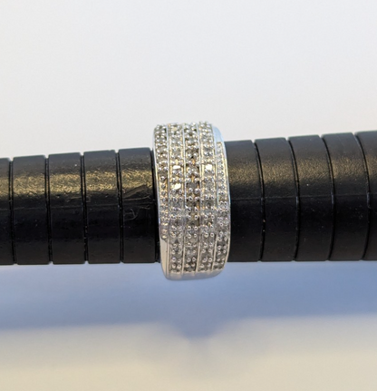 Silver Ring Diamond Wide Band 925 Sterling Stamped Size P 4.5g April Birthstone