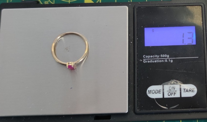9ct Gold Rubellite Ring Size P 1/2 Hallmarked Round Solitaire 1.3g