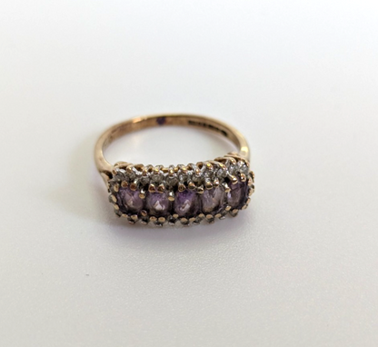Vintage 9ct Gold Ring Amethyst Diamond Hallmark Size L 2.5g