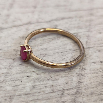 9ct Gold Rubellite Ring Size P 1/2 Hallmarked Round Solitaire 1.3g