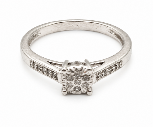 Diamond Engagement Ring 9ct White Gold Size L 0.10ct Round Band 2g Hallmarked