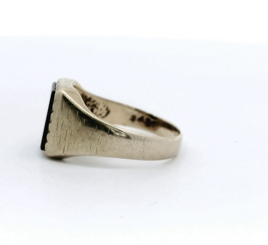 9ct Gold Mens Signet Ring Onxy Gemstone Size H 1/2 Metal Hallmarked 2.1g