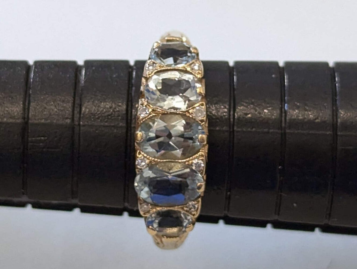 9ct Gold Ring Aquamarine and Diamond Sheffield Hallmark Size K 1/2