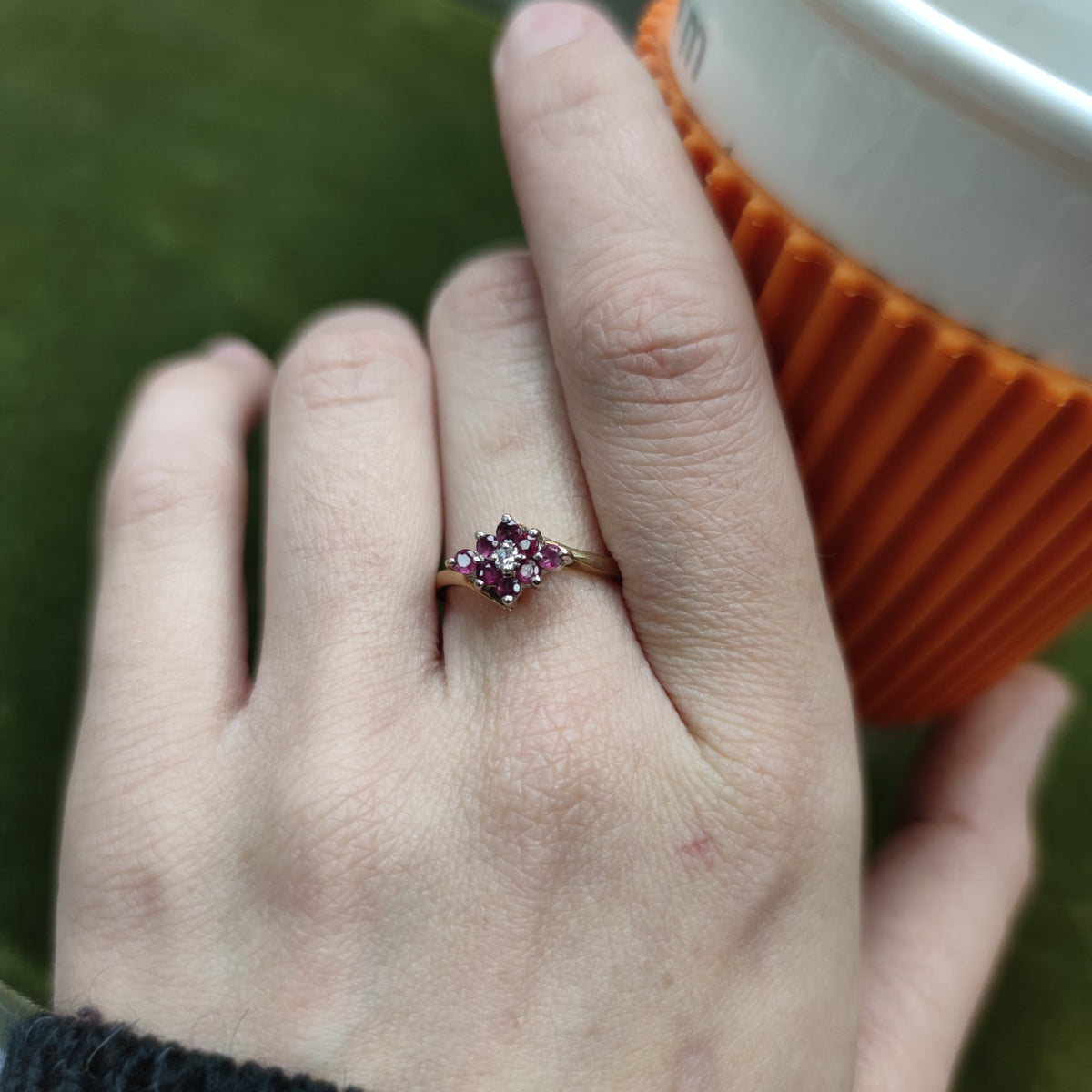 9ct Gold Ring Ruby and Diamond Cluster Hallmark Size N 2.1g