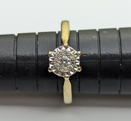 9ct Gold Ring Diamond Stones Size L Hallmarked Cluster Setting 2.7g