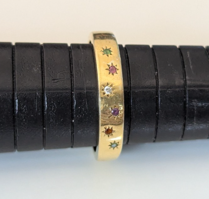 Gold on Silver Ring Multi Gemstones Round Cut 925 Stamped Size R 1/2 3.6g