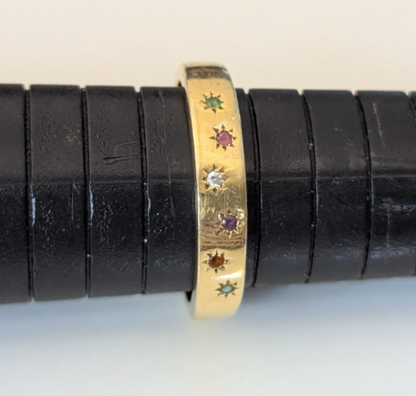 Gold on Silver Ring Multi Gemstones Round Cut 925 Stamped Size R 1/2 3.6g