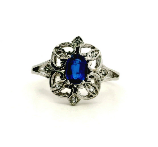 Vintage Silver Ring Sapphire Cubic Zirconia Stones Size S Hallmarked  3.4g