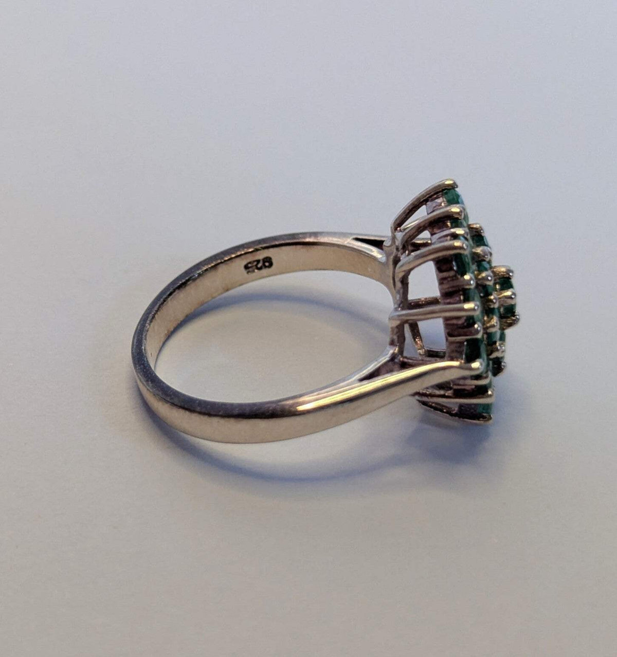 Silver Ring Green Emerald 925 Sterling Silver Stamped Size Q 4.4g May Birthstone