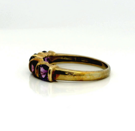 9ct Gold Half Eternity Ring Garnet Amethyst Gemstones Size O Hallmarked 375