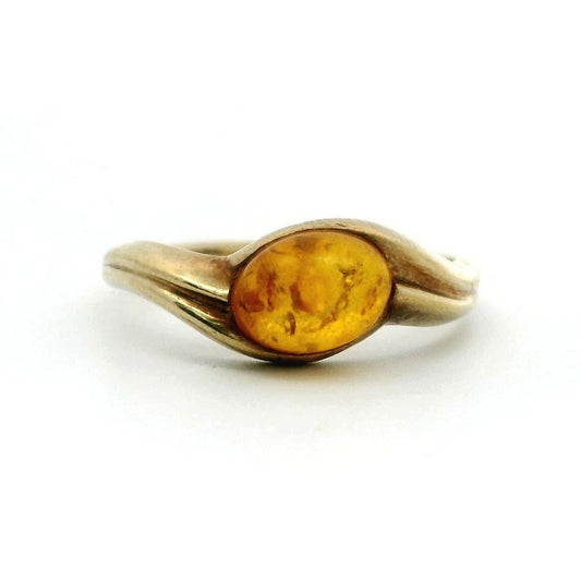 Vintage 9ct Gold Ring Amber Orange Hallmark Size P
