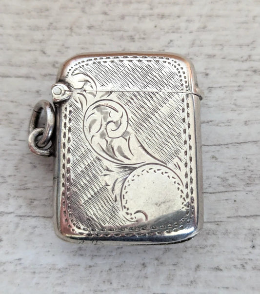 Silver Vesta Case 1904 Birmingham Assayed Hallmarked 34mm x 63mm