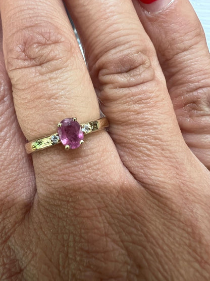 9ct Yellow Gold Ring Ruby Zircon Stones Size N 1/2 Hallmarked 2.5g Certification