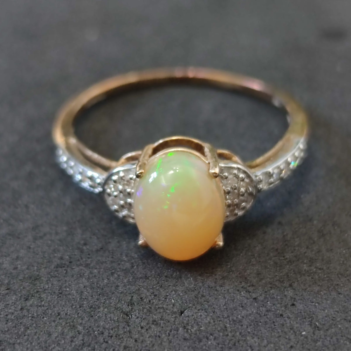 9ct Gold Oversized Statement Ring Opal Diamond Stones Size S 1/2 Hallmarked