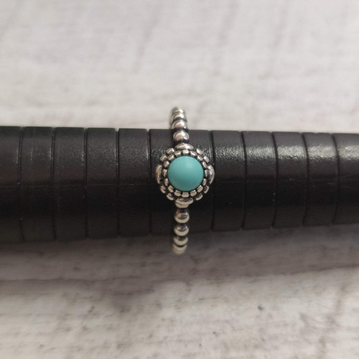 Pandora Silver Ring Turquoise 925 ALE Stamped Size O 1/2 December Birthstone