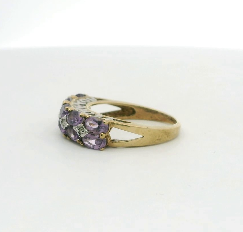 9ct Gold Ring Amethyst Diamond Size N Hallmarked 375 2.9g