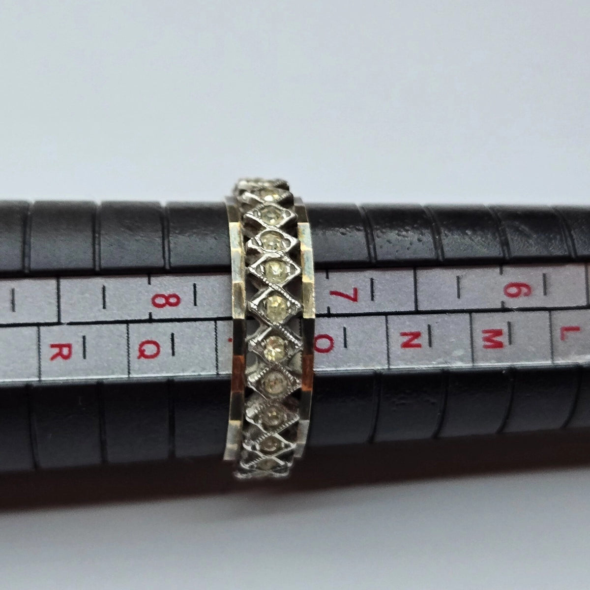 9ct Yellow Gold Silver CZ Full Eternity Ring Size P Hallmark Two Tone Band 2.8g