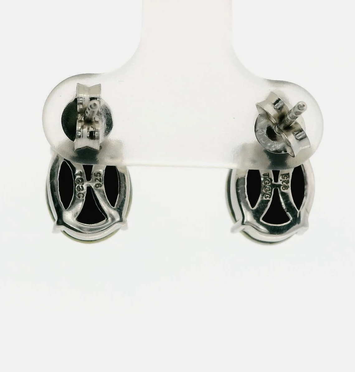 Silver Stud Earrings Opal Topaz Stones 925 Stamped Butterfly Backs Certification
