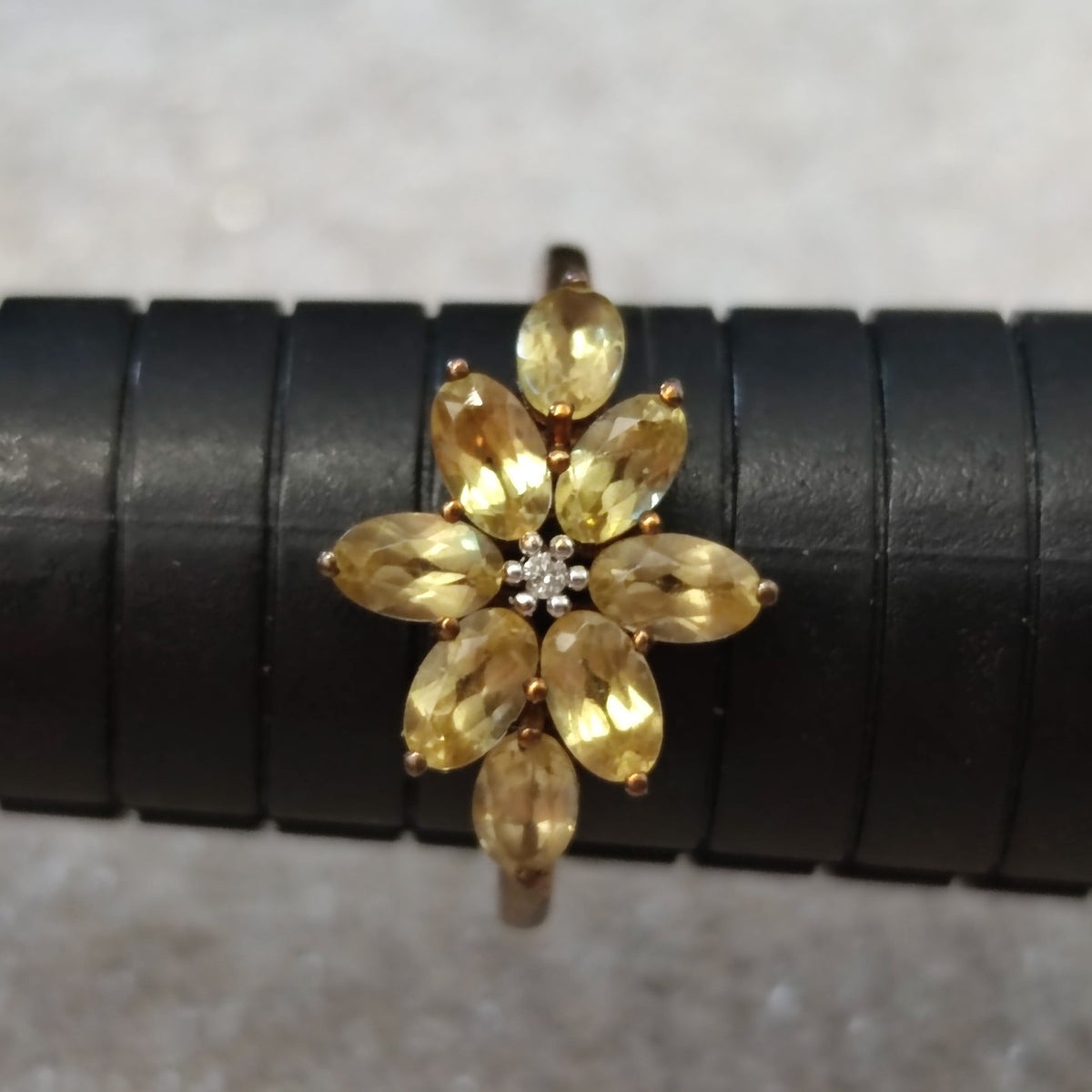 Apatite Diamond Ring 9ct Yellow Gold Size R 1/2 Hallmarked Cocktail  2.3g