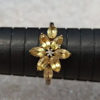 Apatite Diamond Ring 9ct Yellow Gold Size R 1/2 Hallmarked Cocktail  2.3g
