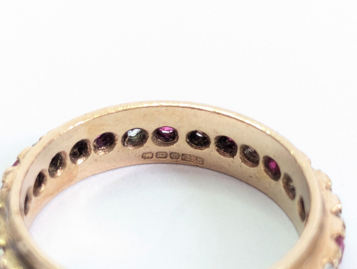 9ct Gold Eternity Ring Ruby Cubic Zirconia Hallmarked Size P 1/2