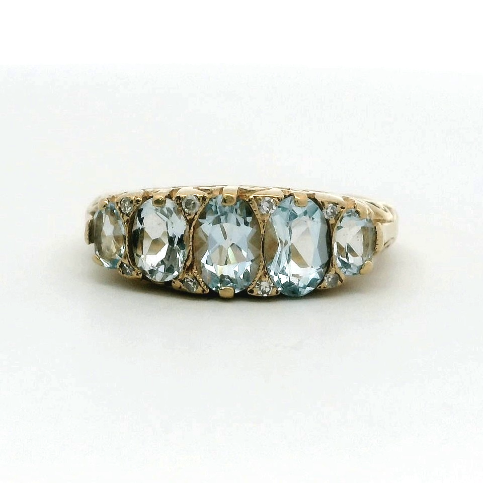 9ct Gold Ring Aquamarine and Diamond Sheffield Hallmark Size K 1/2