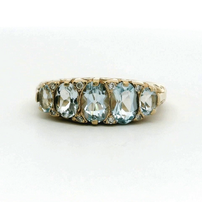 9ct Gold Ring Aquamarine and Diamond Sheffield Hallmark Size K 1/2