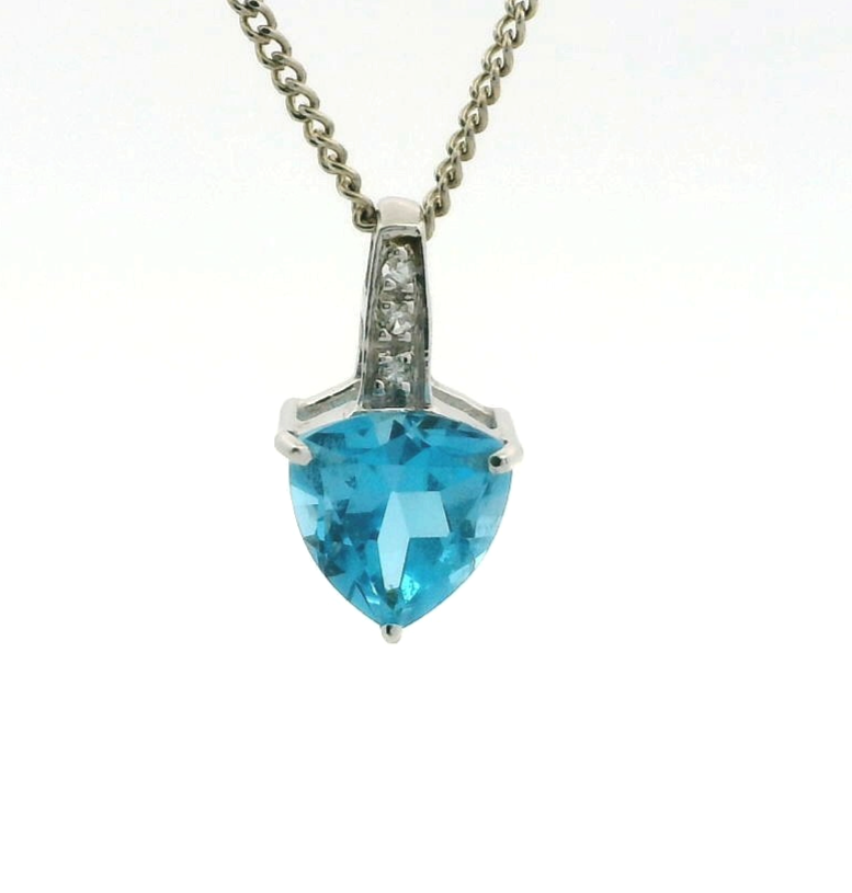 9ct White Gold Small Pendant Charm Topaz Diamond Gemstones Hallmarked 1.6g