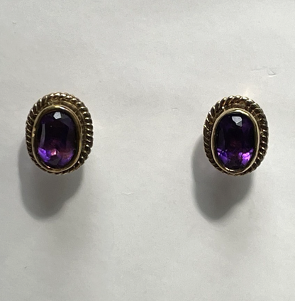 Amethyst Stud Earrings 9ct Yellow Gold Butterfly Backs Hallmarked Purple Stones