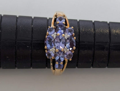 9ct Gold Ring Tanzanite and Diamond Solid Band Hallmark Size N 1/2