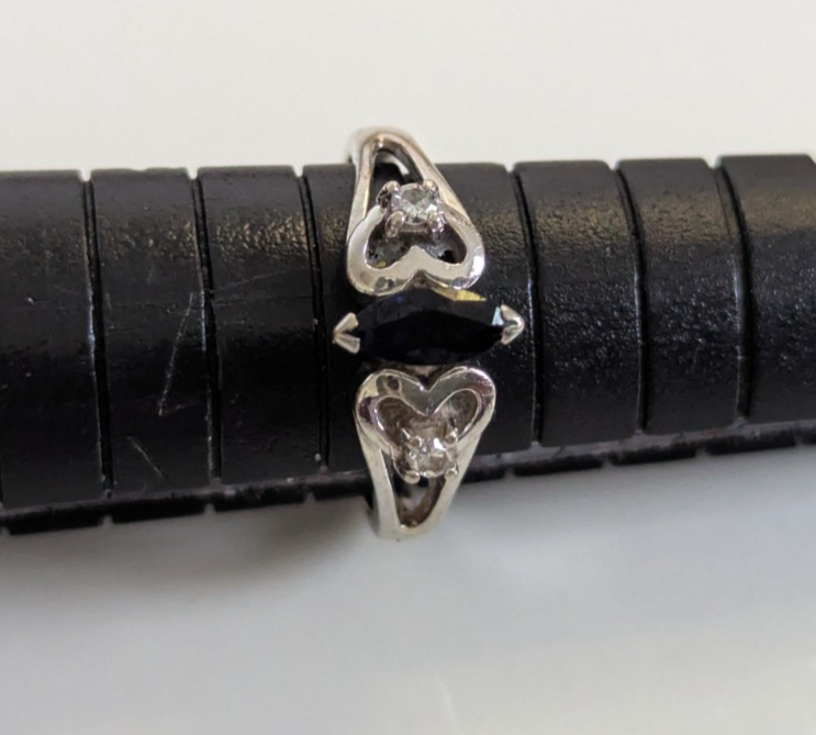 Sapphire Diamond Ring 9ct White Gold Hallmark Size J 1/2 September Birthstone