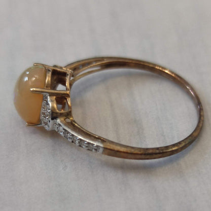 9ct Gold Oversized Statement Ring Opal Diamond Stones Size S 1/2 Hallmarked