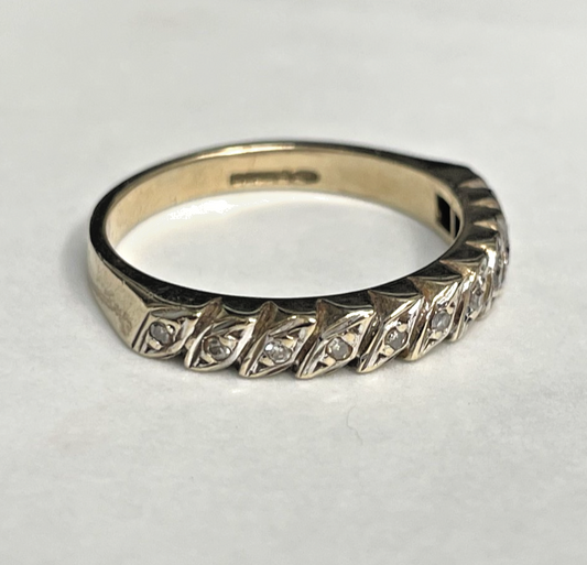 9ct Gold Ring Diamond Half Eternity 375 Hallmarked Size O 2.7g
