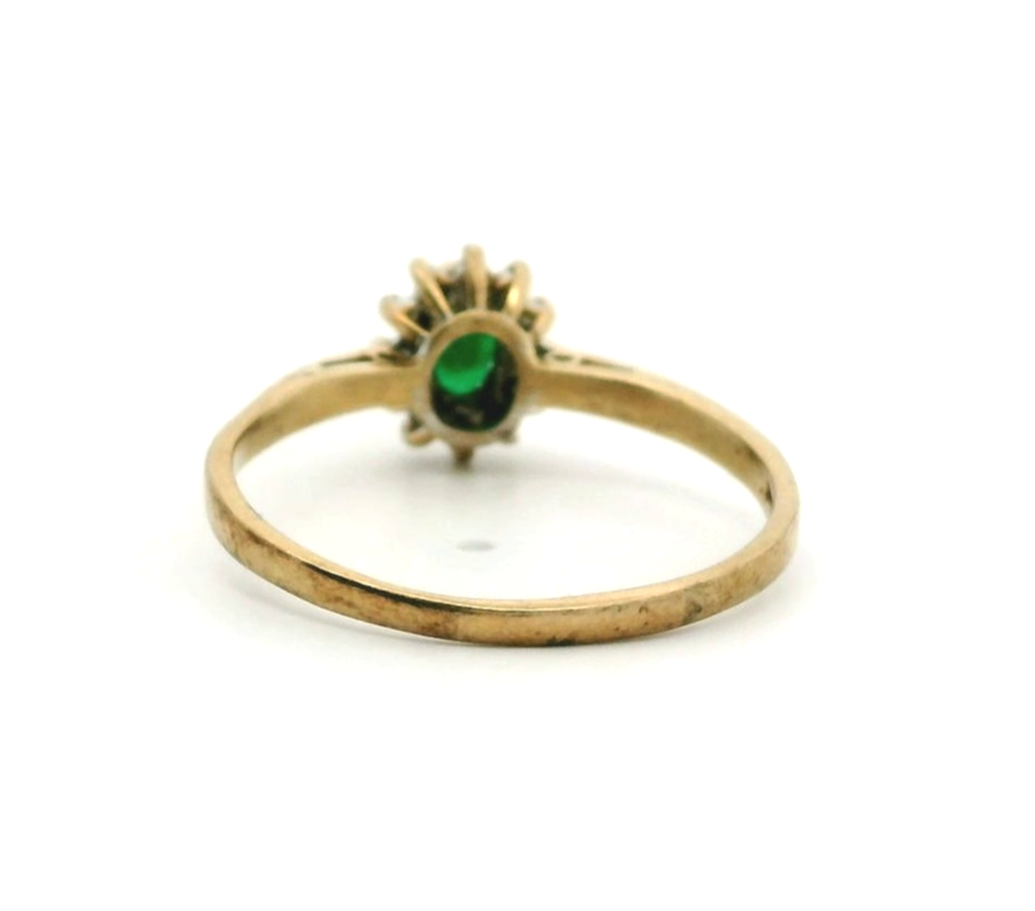 9ct Gold Ring Emerald Diamond Gemstones Size S Hallmarked 1.9g Halo Setting