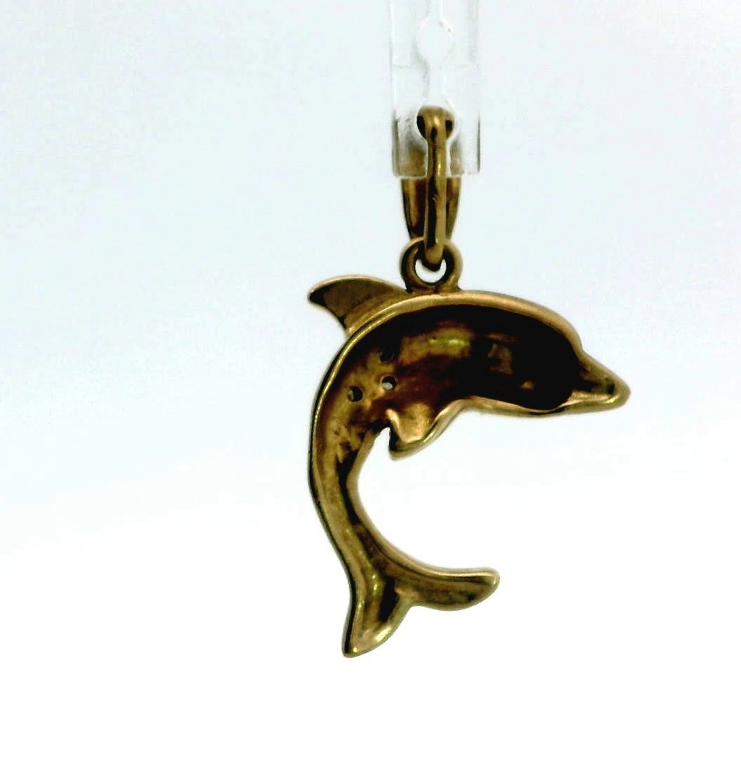 9ct Gold Dolphin Pendant Diamond Gemstones Hallmarked  1.6g Charm Type