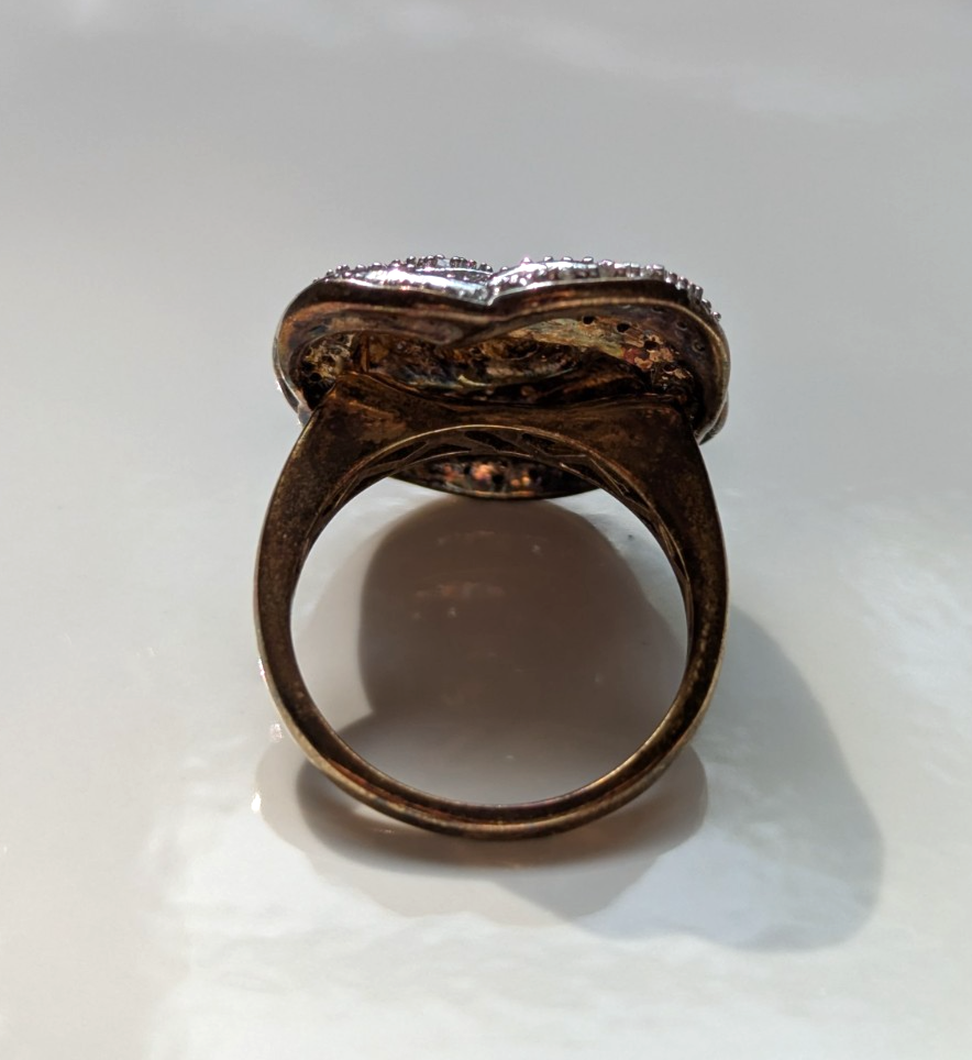 Gold on Silver Diamond Ring 925 Silver Sterling Cluster Flower Size P 1/2 April