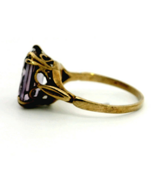 9ct Gold Vintage Cocktail Ring Amethyst Stone Size P 1/2 Hallmark 375  2.9