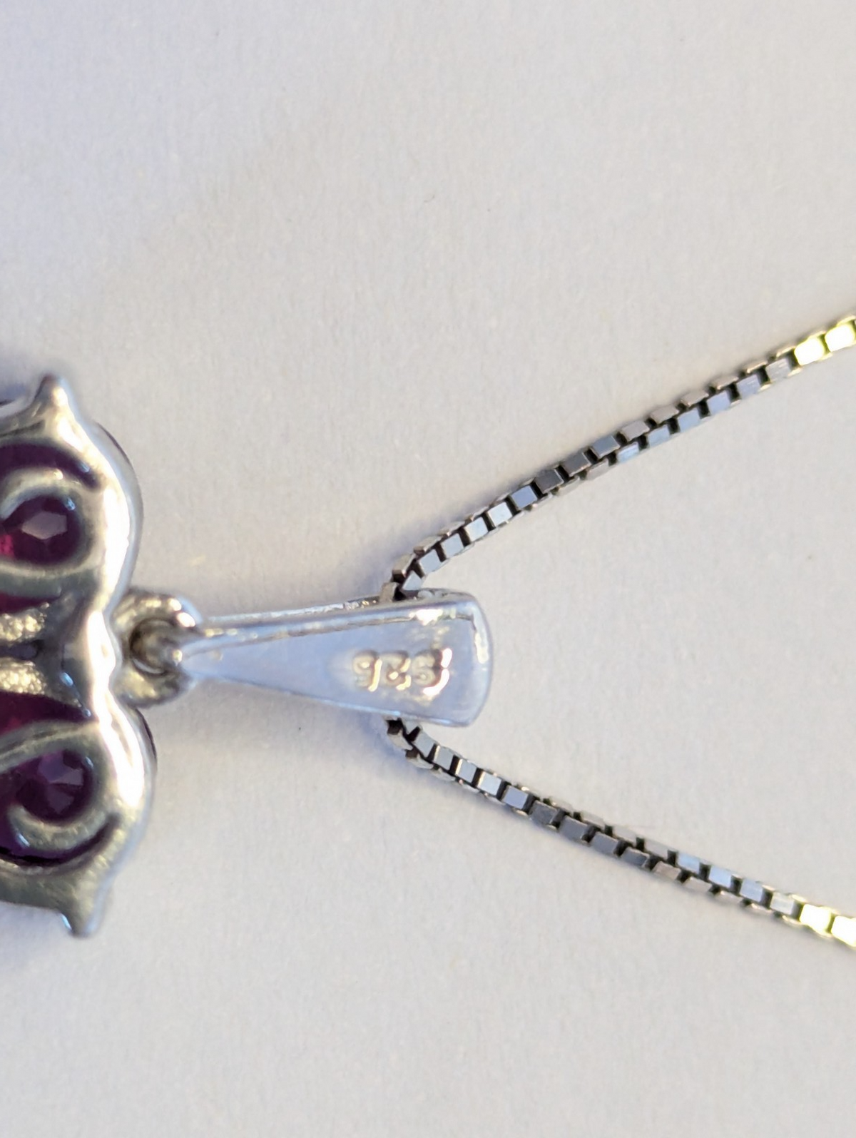 925 Sterling Silver Ruby Key Pendant Necklace Stamped Chain July Birthday 46cm