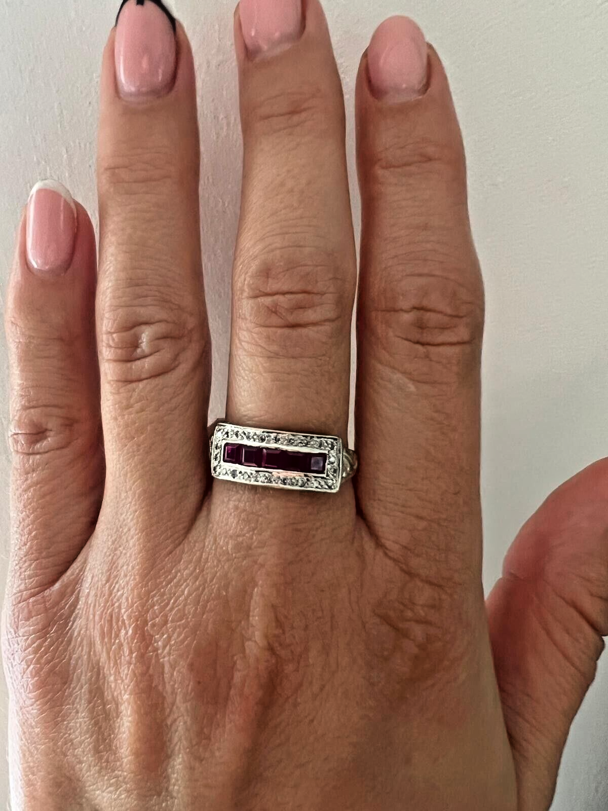 9ct Gold Ring Ruby Diamond Stones Size O 1/2 Hallmarked July Birthstone 3.4g
