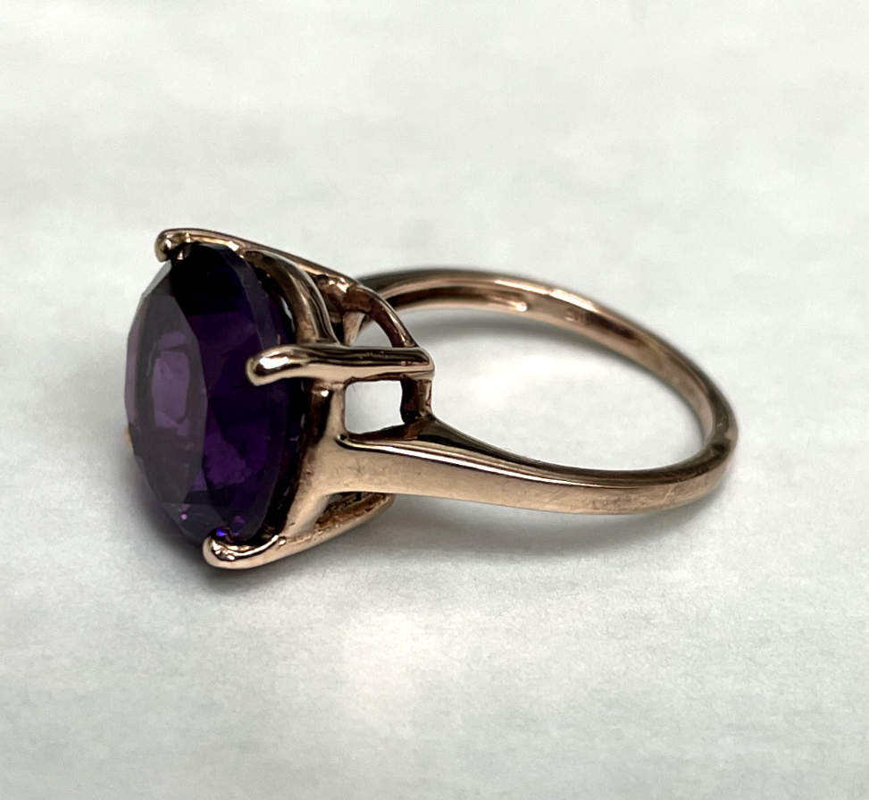 9ct Rose Gold Ring Purple Amethyst Single Hallmarked Size J 1/2