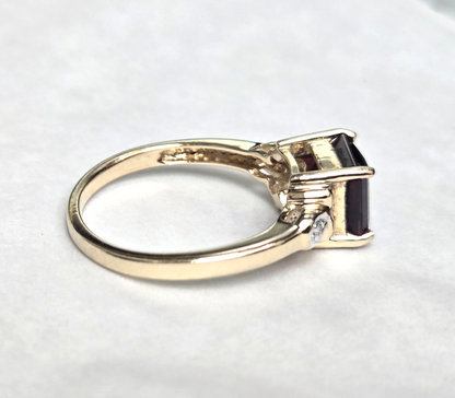 9ct Gold Garnet Diamond Ring Size N 1/2 Square Solitaire Hallmark 375 3g