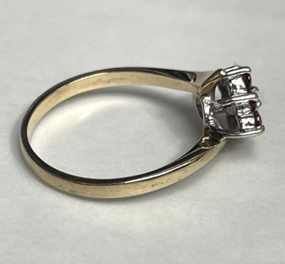 9ct Gold Ring Ruby and Diamond Cluster Hallmark Size N 2.1g